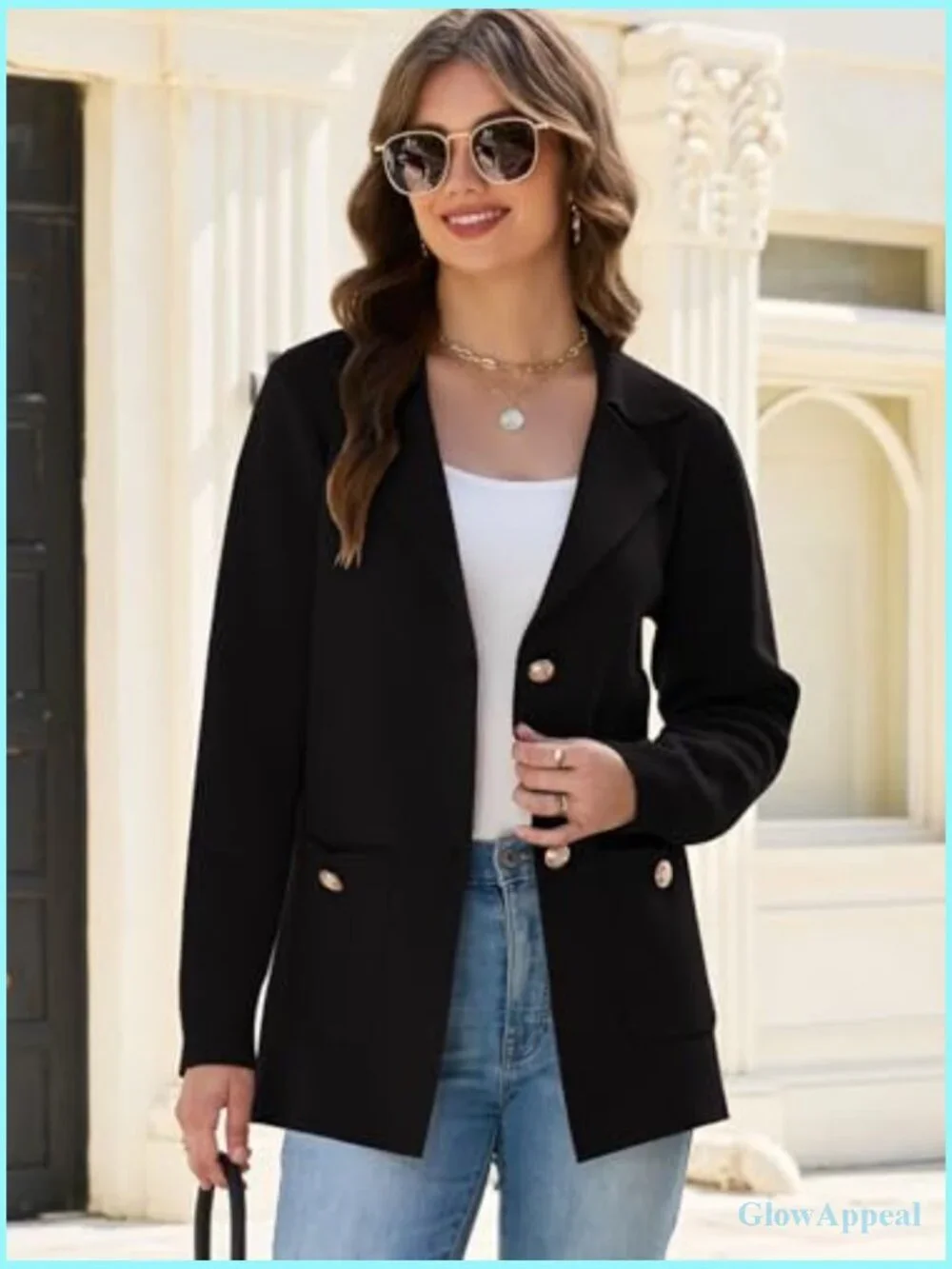 Soft Knit Blazer Long Sleeve Open Front Pockets Business Casual